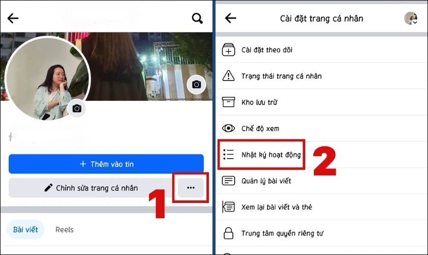Nhấn biểu tượng ba chấm và chọn Nhật ký hoạt động