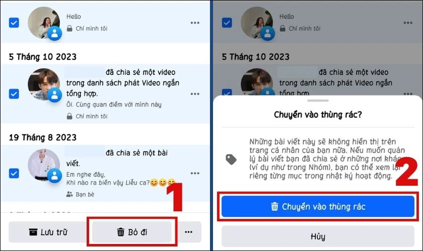 Chọn nút Bỏ đi và chọn Chuyển vào thùng rác