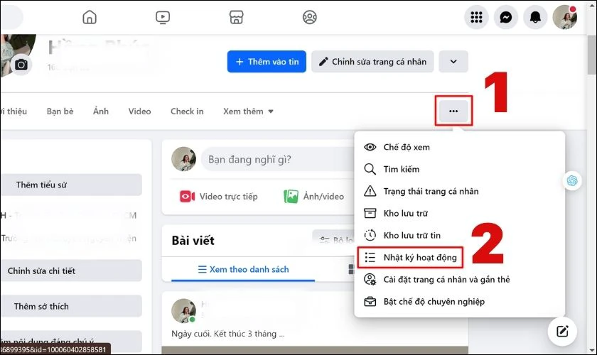 Nhấn biểu tượng ba chấm và chọn Nhật ký hoạt động