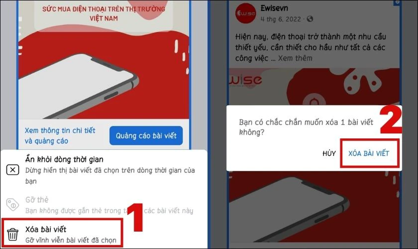 Chọn Xóa bài viết và ấn nút Xóa bài viết lần nữa