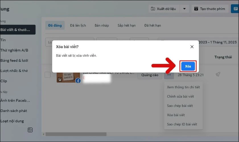 Nhấn vào Xóa lần nữa để xác nhận