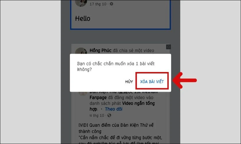 Nhấn lại vào Xóa bài viết lần nữa để xác nhận