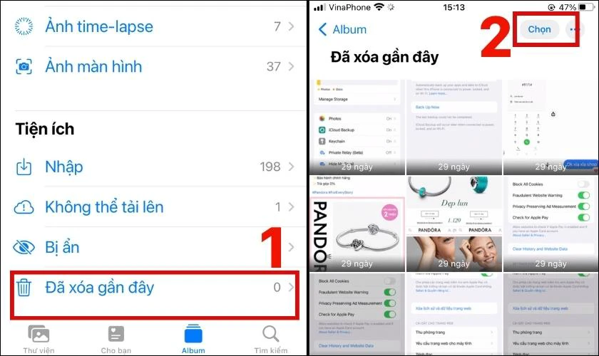 X&oacute;a ảnh trong mục Đ&atilde; x&oacute;a gần đ&acirc;y