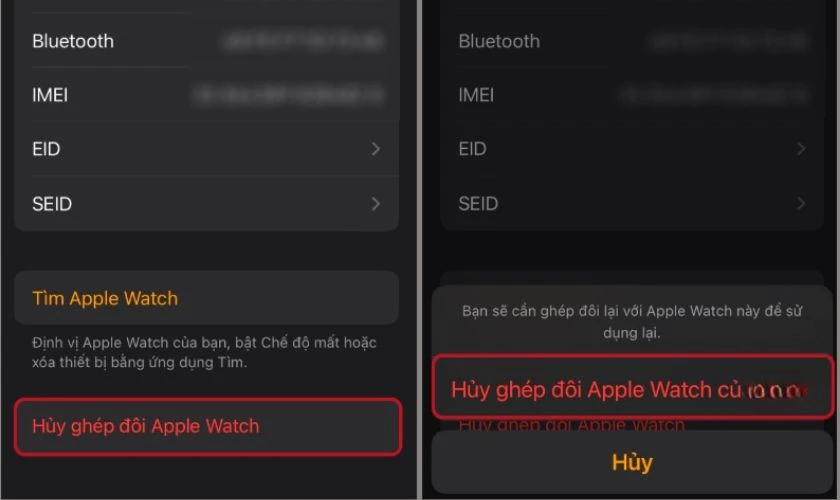 Hủy ghép đôi Apple Watch nếu có