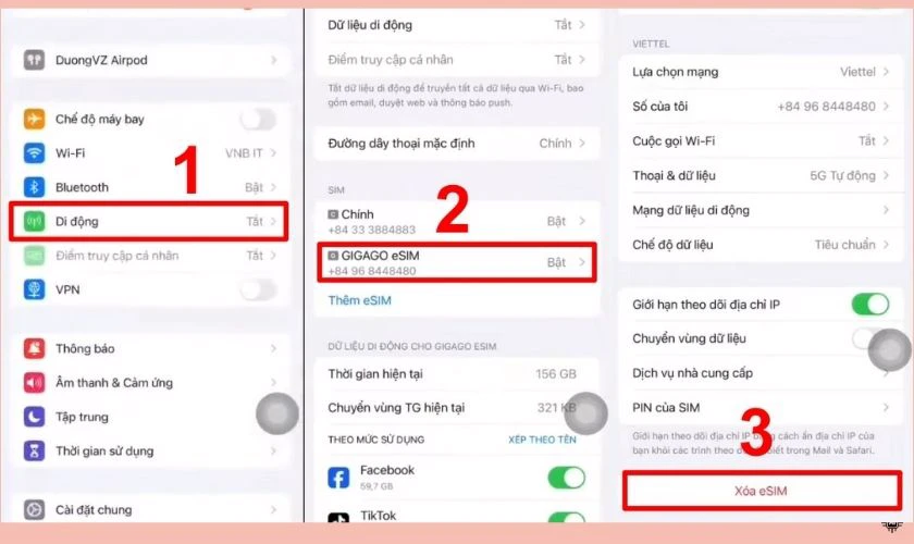 Chọn xóa hoặc giữ eSIM khi đặt lại máy