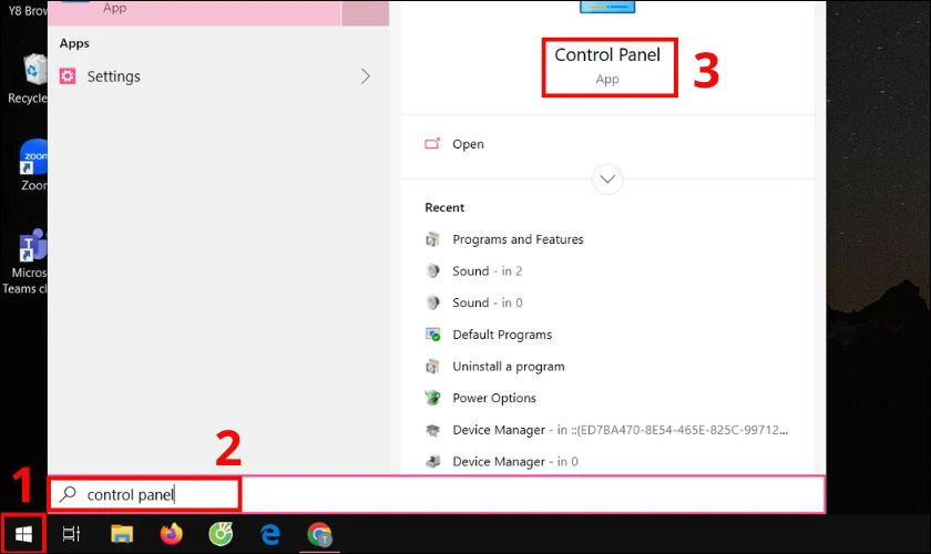 Nhấn v&agrave;o biểu tượng Windows tr&ecirc;n m&agrave;n h&igrave;nh ch&iacute;nh, t&igrave;m v&agrave; chọn Control Panel