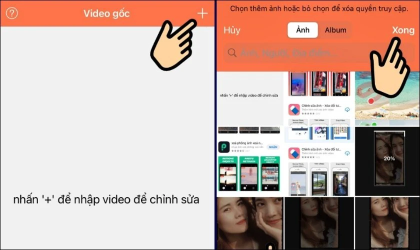Mở ứng dụng Video Eraser và chọn vào biểu tượng dấu + trên màn hình chính