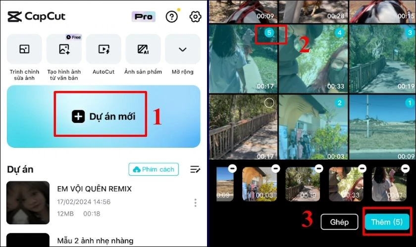 Nhấn chọn mục Dự án mới sau đó chọn video mà bạn cần chỉnh sửa