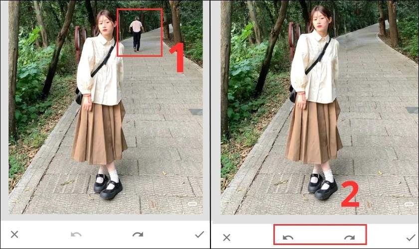 Dùng tay và bôi vào đối tượng người cần xóa trong ảnh trên iPhone