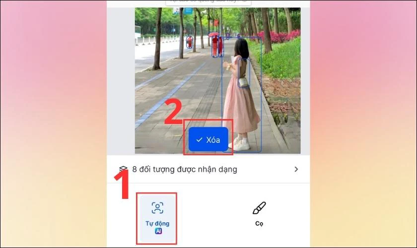 Khi chọn xóa tự động, chỉ cần bấm vào chủ thể cần xóa và chọn tiếp Xóa