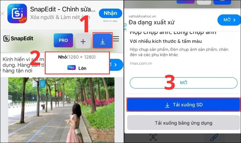 Nhấn biểu tượng Tải xuống rồi chọn kích cỡ tùy thích