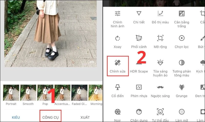 Bạn nhấn vào Công cụ, tiếp theo chọn Chỉnh sửa