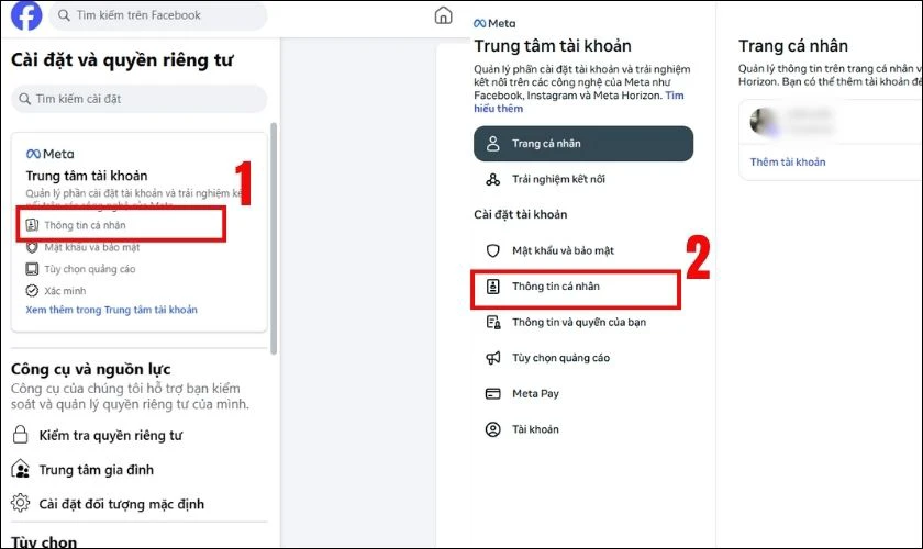 Nhấn chọn Th&ocirc;ng tin c&aacute; nh&acirc;n