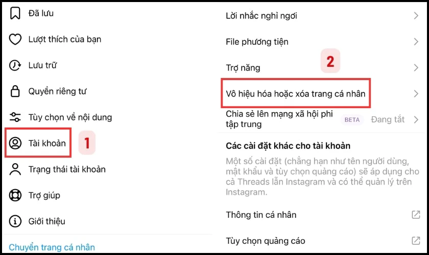 C&aacute;ch x&oacute;a t&agrave;i khoản Threads đơn giản