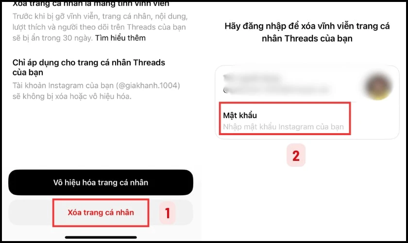 C&aacute;ch x&oacute;a t&agrave;i khoản Threads nhanh