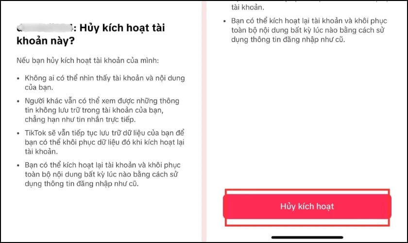 Xác nhận yêu cầu vô hiệu hóa tài khoản tiktok