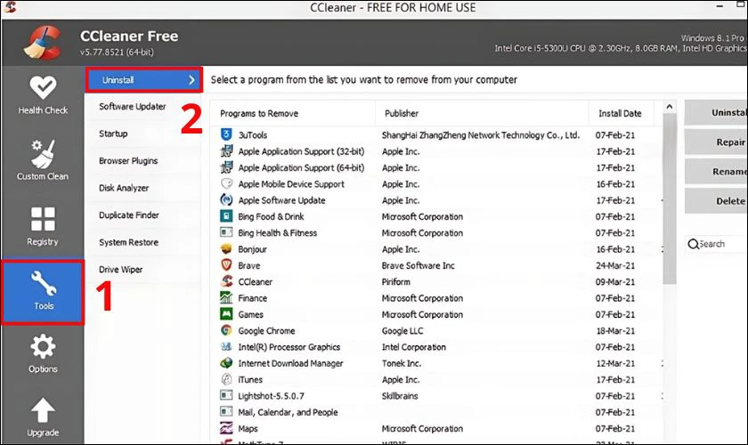 C&aacute;ch x&oacute;a ứng dụng tr&ecirc;n laptop bằng CCleaner