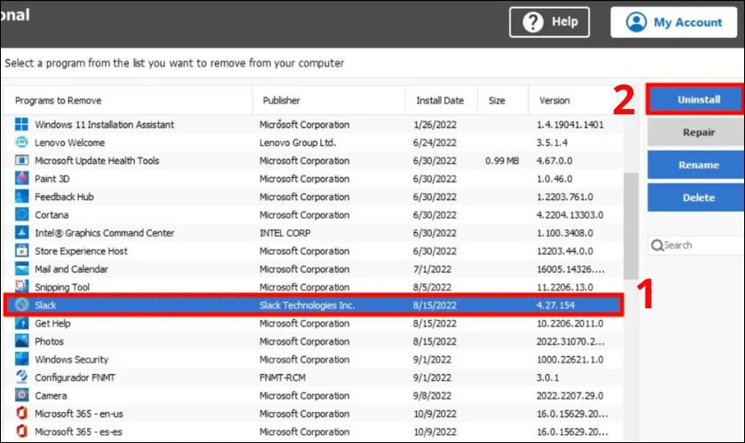 Chọn phần mềm cần x&oacute;a, nhấn Uninstall