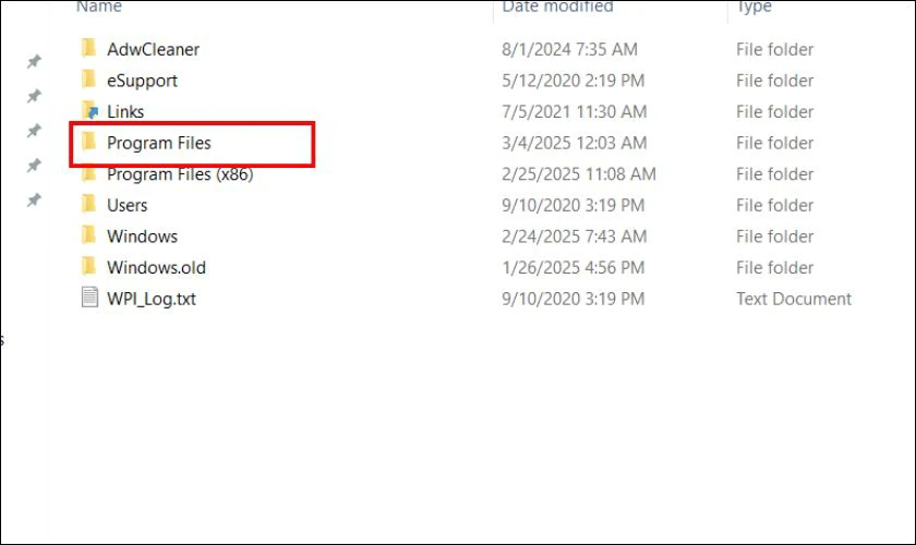 Chọn thư mục Program Files