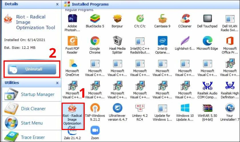 Mở phần mềm v&agrave; chọn ứng dụng cần x&oacute;a, nhấn Uninstall