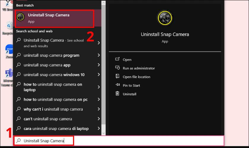 Mở Start Menu để t&igrave;m shortcut c&oacute; t&ecirc;n Uninstall [T&ecirc;n ứng dụng]