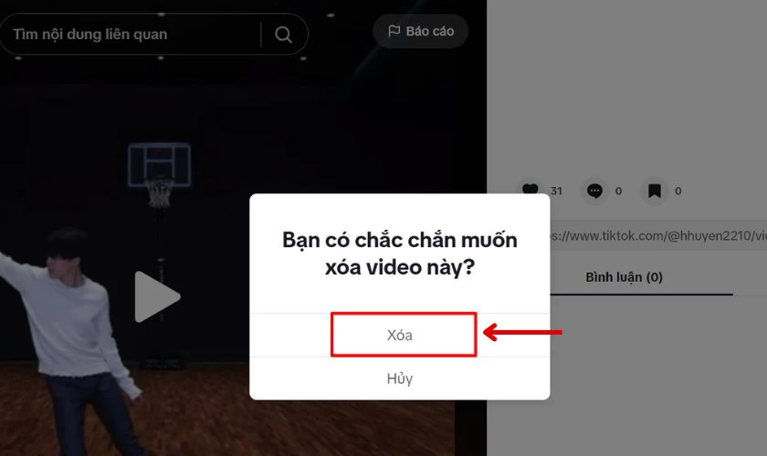 Xác nhận xóa video đăng lại trên TikTok