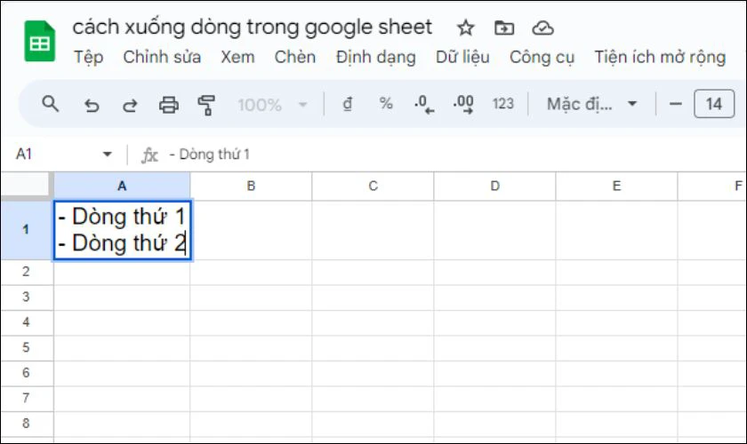 Con trỏ sẽ di chuyển xuống dòng tiếp theo