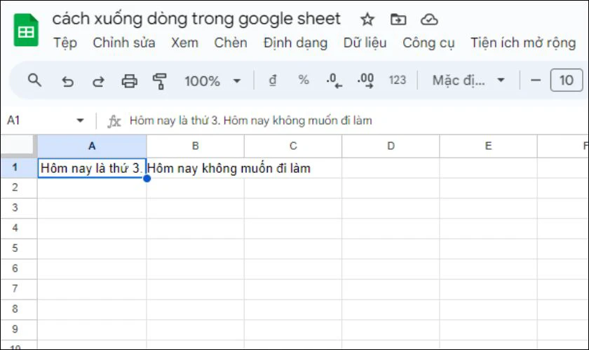 Di chuyển đến ô chứa nội dung mà bạn muốn xuống dòng