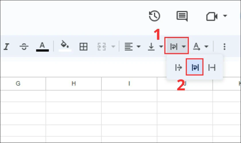 Hãy nhấn vào biểu tượng để xuống dòng trong Google Sheets