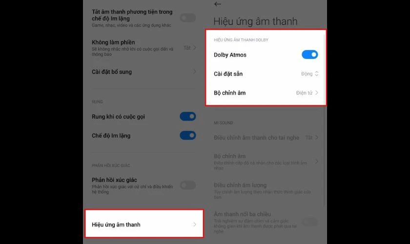 Gạt công tắc Dolby Atmos sang bên phải để kích hoạt tính năng