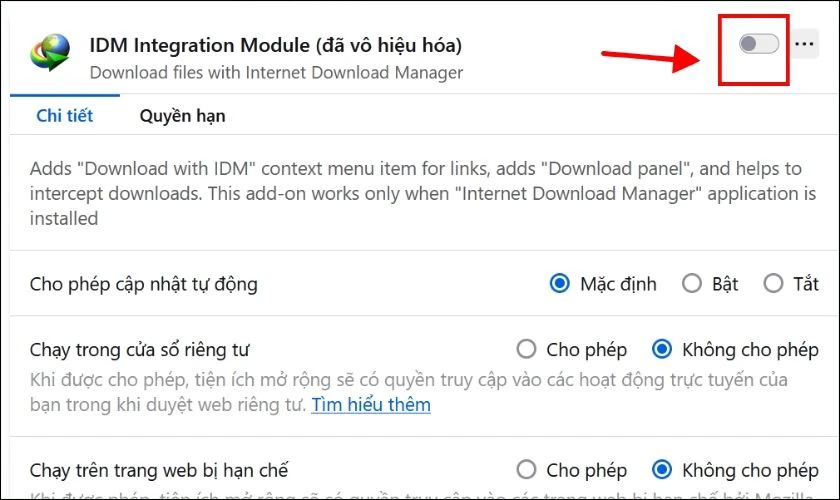 Kiểm tra tiện &iacute;ch IDM Integration Module c&oacute; bị v&ocirc; hiệu h&oacute;a hay kh&ocirc;ng
