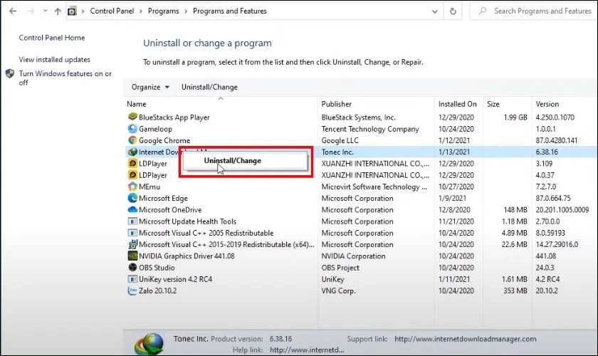 ại đ&acirc;y, t&igrave;m phần mềm Internet Download Manager v&agrave; gỡ c&agrave;i đặt