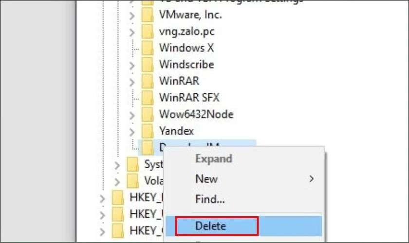 Tại Download Manager nhấn chuột phải, chọn Delete