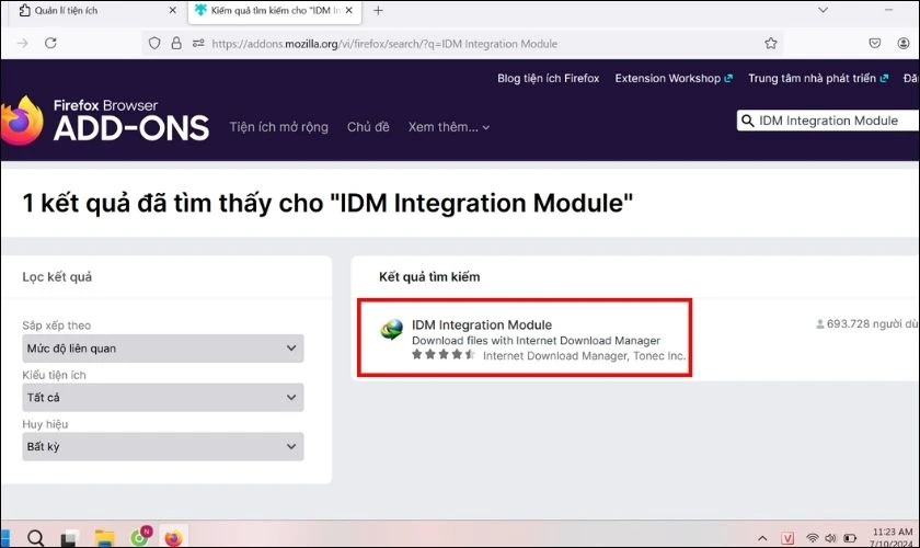 Chọn vào ti&ecirc;̣n ích có t&ecirc;n IDM Integration Module