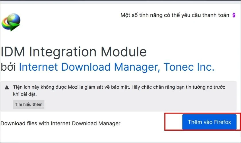 Tại đ&acirc;y, chọn n&uacute;t Th&ecirc;m v&agrave;o Firefox