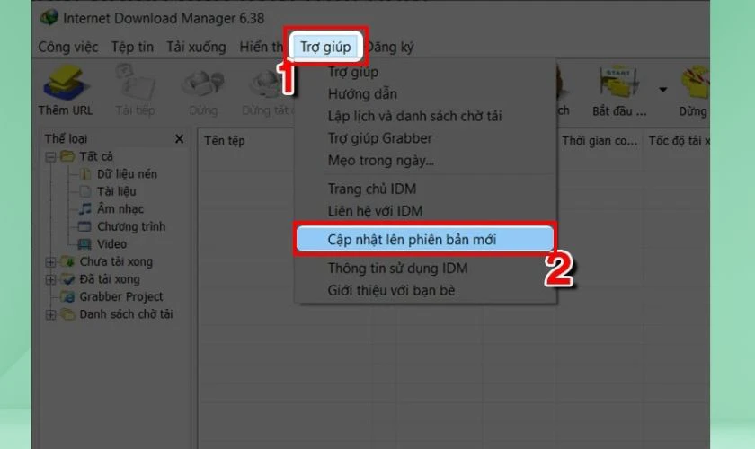 Chọn Cập nhật l&ecirc;n phi&ecirc;n bản mới