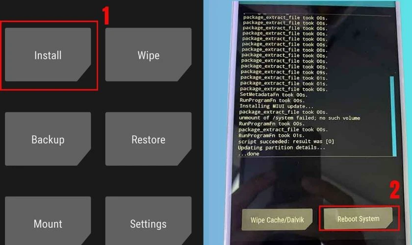 Sau khi cài đặt hoàn tất bấm chọn Reboot System