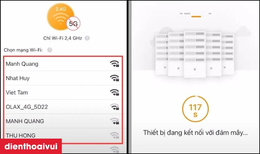 Bạn chọn WiFi để kết nối v&agrave; chờ đợi li&ecirc;n kết iCloud cho thiết bị