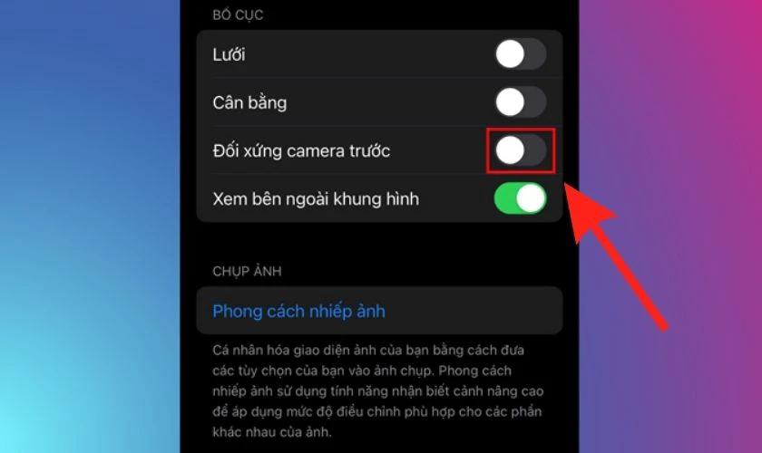 Kích hoạt tính năng Đối xứng camera trước nhanh
