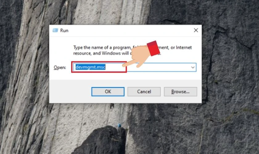 Mở nhanh Device Manager th&ocirc;ng qua hộp thoại Run