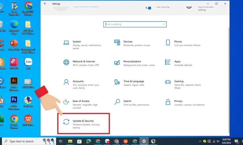 Chọn Update & Security trong tab Task Manager