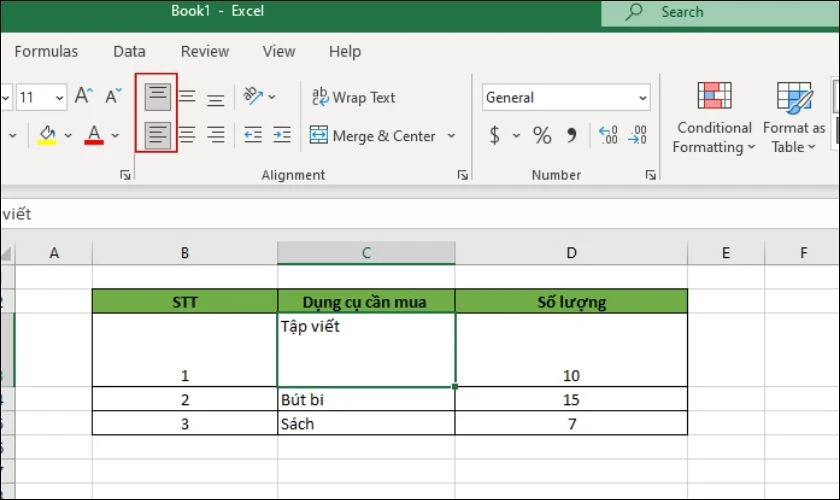 Click chuột v&agrave;o định dạng m&agrave; bạn muốn căn lề trong Excel
