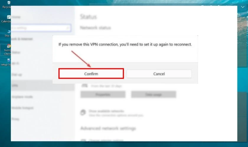 Chọn Confirm từ bảng xuất hiện để x&aacute;c nhận v&ocirc; hiệu h&oacute;a VPN