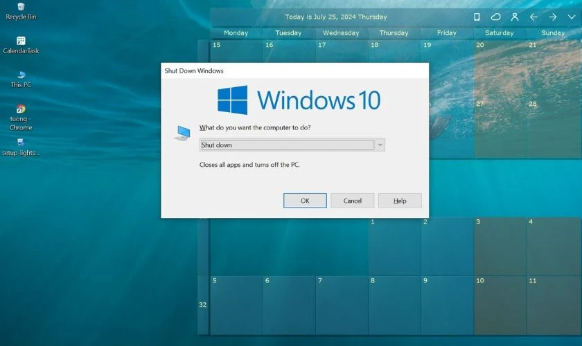 Nhấn tổ hợp ph&iacute;m Alt + F4 để xuất hiện m&agrave;n h&igrave;nh Shut Down Windows