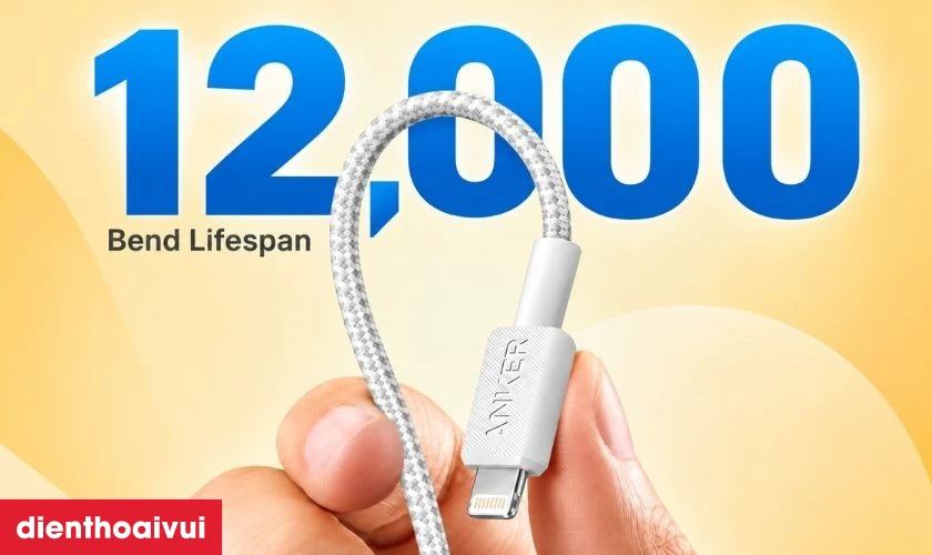 Lớp nylon bện giúp cáp Anker 322 bền bỉ khi dùng thường xuyên