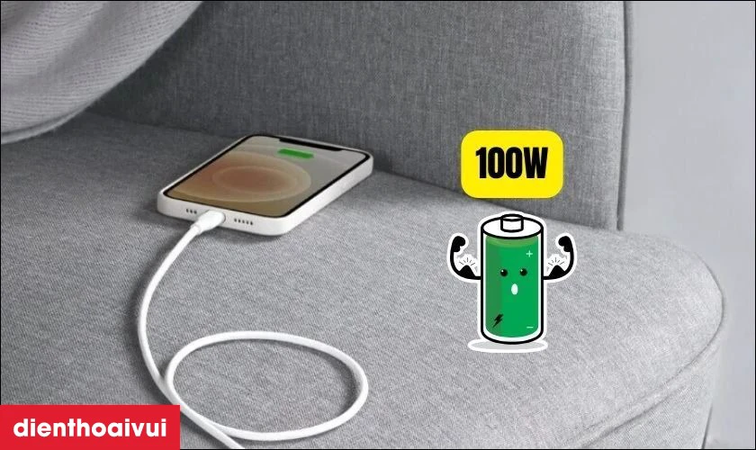 Hỗ trợ sạc nhanh c&ocirc;ng suất tối đa l&ecirc;n đến 100w