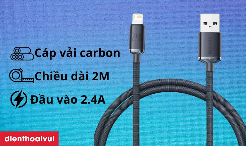 Đặc điểm của c&aacute;p Baseus Crystal Shine USB-A To Lightning d&agrave;i 2M