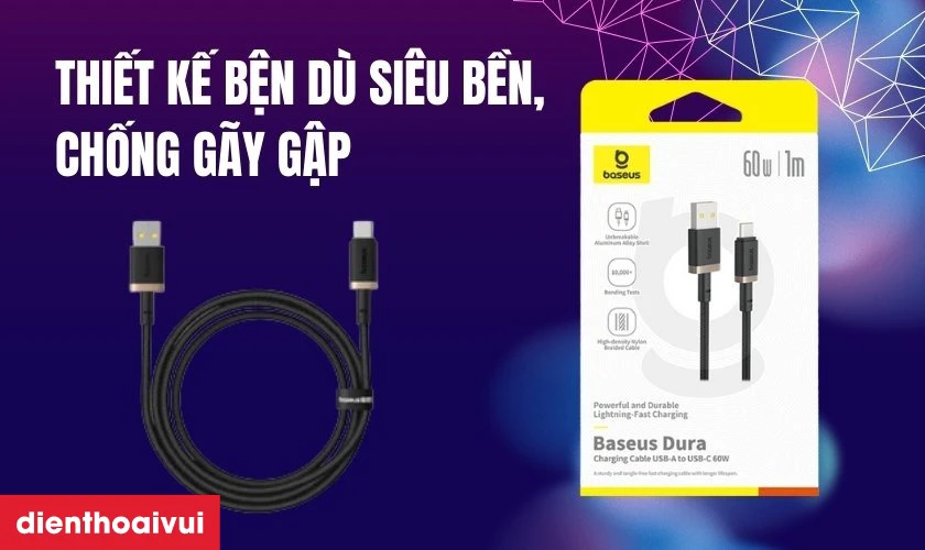 Điểm nổi bật của c&aacute;p Baseus Dura Series Usb-A to C 60w d&agrave;i 2m