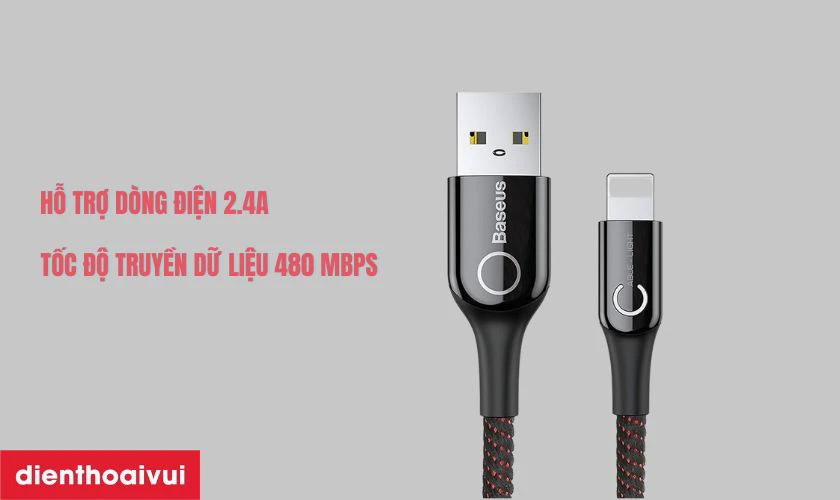 C&aacute;p Lightning 1m c&oacute; đ&egrave;n LED tự ngắt Baseus c&oacute; sạc nhanh, tự ngắt