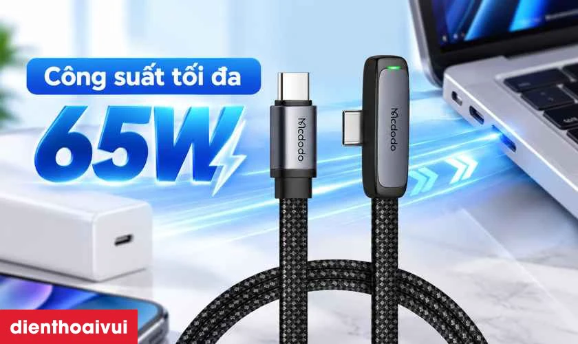 C&aacute;p MCDODO Type-C sang Type-C 90 độ 65W d&agrave;i 1.8m CA-3361